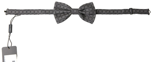 Dolce &amp; Gabbana Black White Pattern Adjustable Neck Papillon Bow Tie