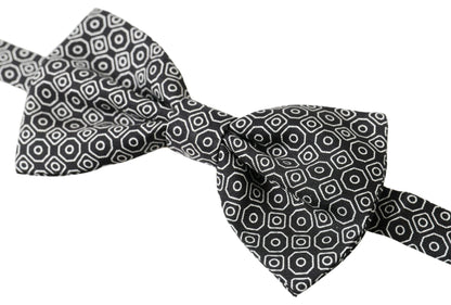 Dolce &amp; Gabbana Black White Pattern Adjustable Neck Papillon Bow Tie