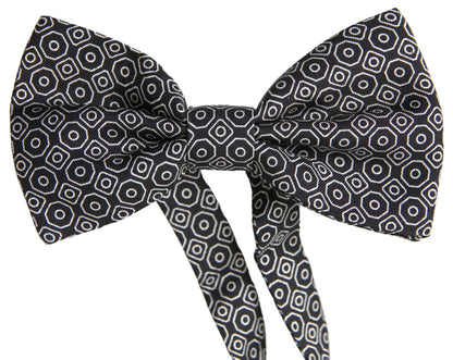 Dolce &amp; Gabbana Black White Pattern Adjustable Neck Papillon Bow Tie