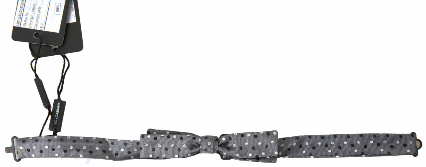 Dolce &amp; Gabbana Gray Polka Dot Silk Adjustable Men Neck Papillon Bow Tie