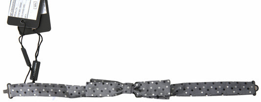 Dolce &amp; Gabbana Gray Polka Dot Silk Adjustable Men Neck Papillon Bow Tie