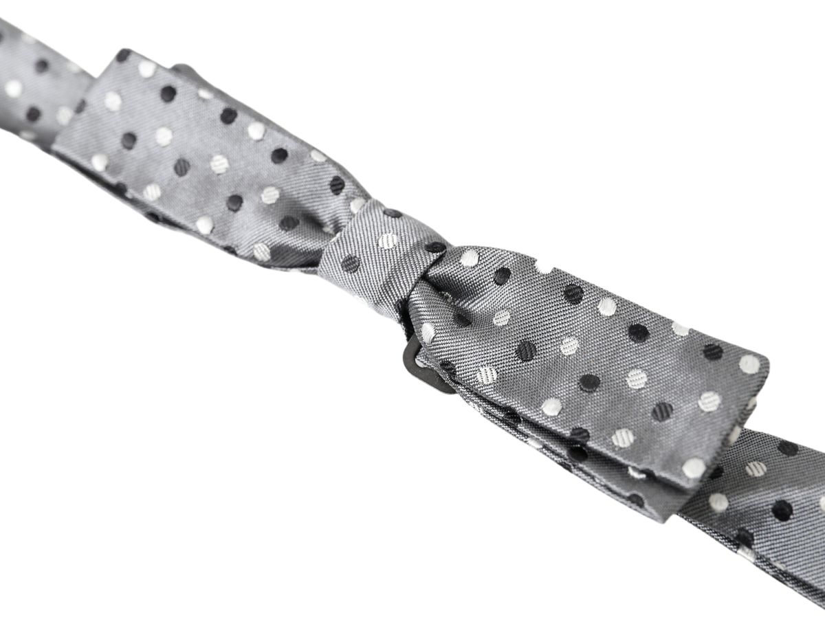 Dolce &amp; Gabbana Gray Polka Dot Silk Adjustable Men Neck Papillon Bow Tie