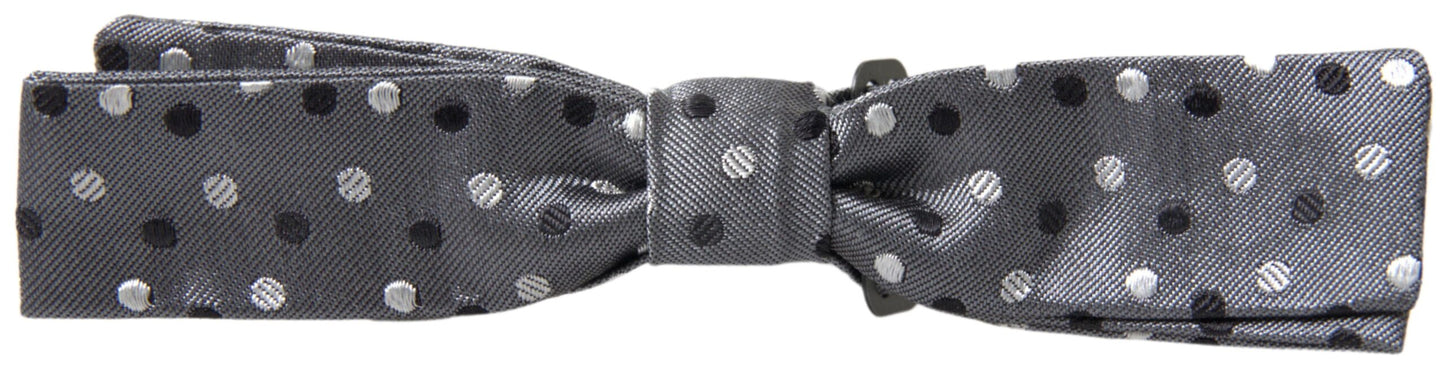 Dolce &amp; Gabbana Gray Polka Dot Silk Adjustable Men Neck Papillon Bow Tie