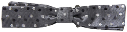 Dolce &amp; Gabbana Gray Polka Dot Silk Adjustable Men Neck Papillon Bow Tie