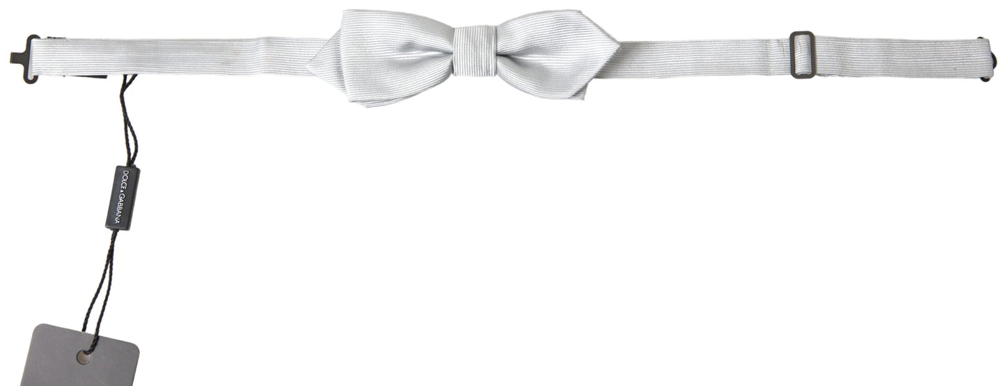 Dolce &amp; Gabbana Gray Silk Adjustable Men Neck Papillon Bow Tie