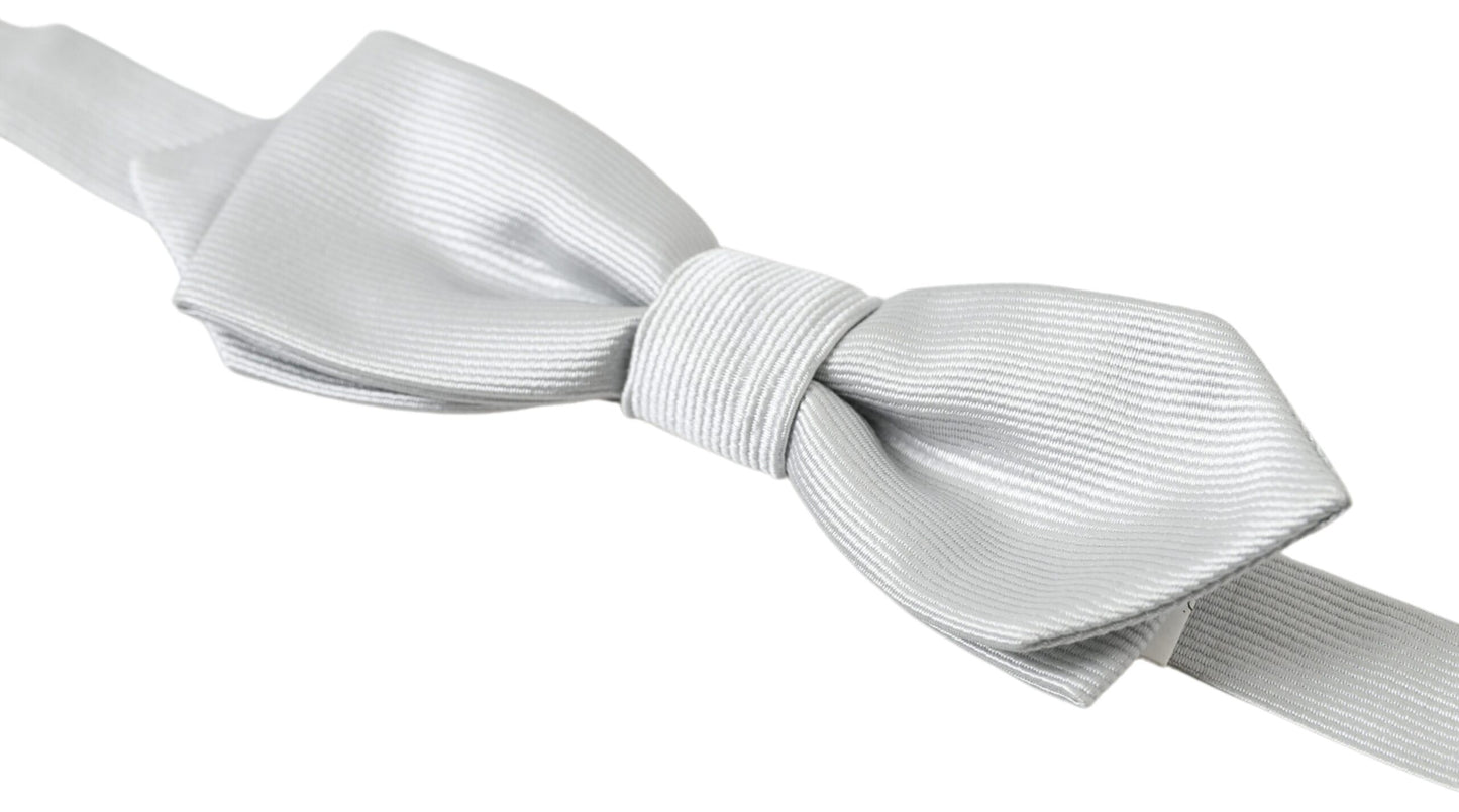 Dolce &amp; Gabbana Gray Silk Adjustable Men Neck Papillon Bow Tie