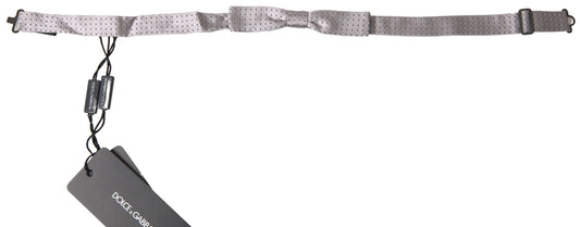 Dolce &amp; Gabbana Gray Dotted Silk Adjustable Men Neck Papillon Bow Tie