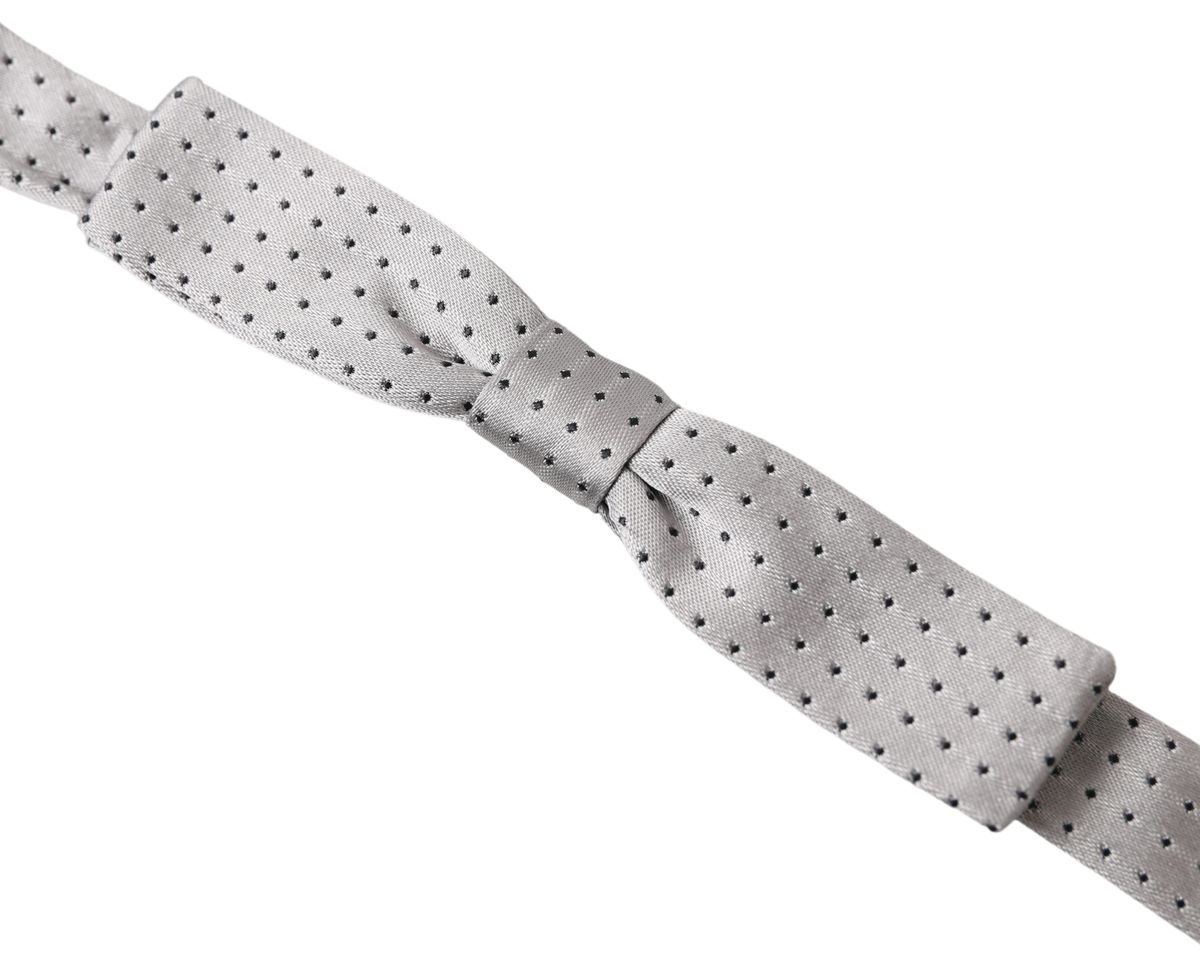 Dolce &amp; Gabbana Gray Dotted Silk Adjustable Men Neck Papillon Bow Tie