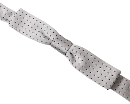 Dolce &amp; Gabbana Gray Dotted Silk Adjustable Men Neck Papillon Bow Tie