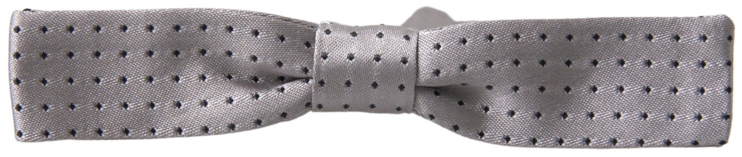 Dolce &amp; Gabbana Gray Dotted Silk Adjustable Men Neck Papillon Bow Tie