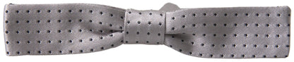 Dolce &amp; Gabbana Gray Dotted Silk Adjustable Men Neck Papillon Bow Tie