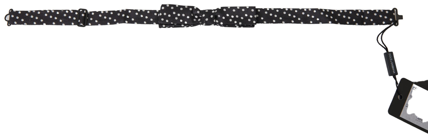Dolce &amp; Gabbana Black Polka Dot Silk Adjustable Men Neck Papillon Bow Tie