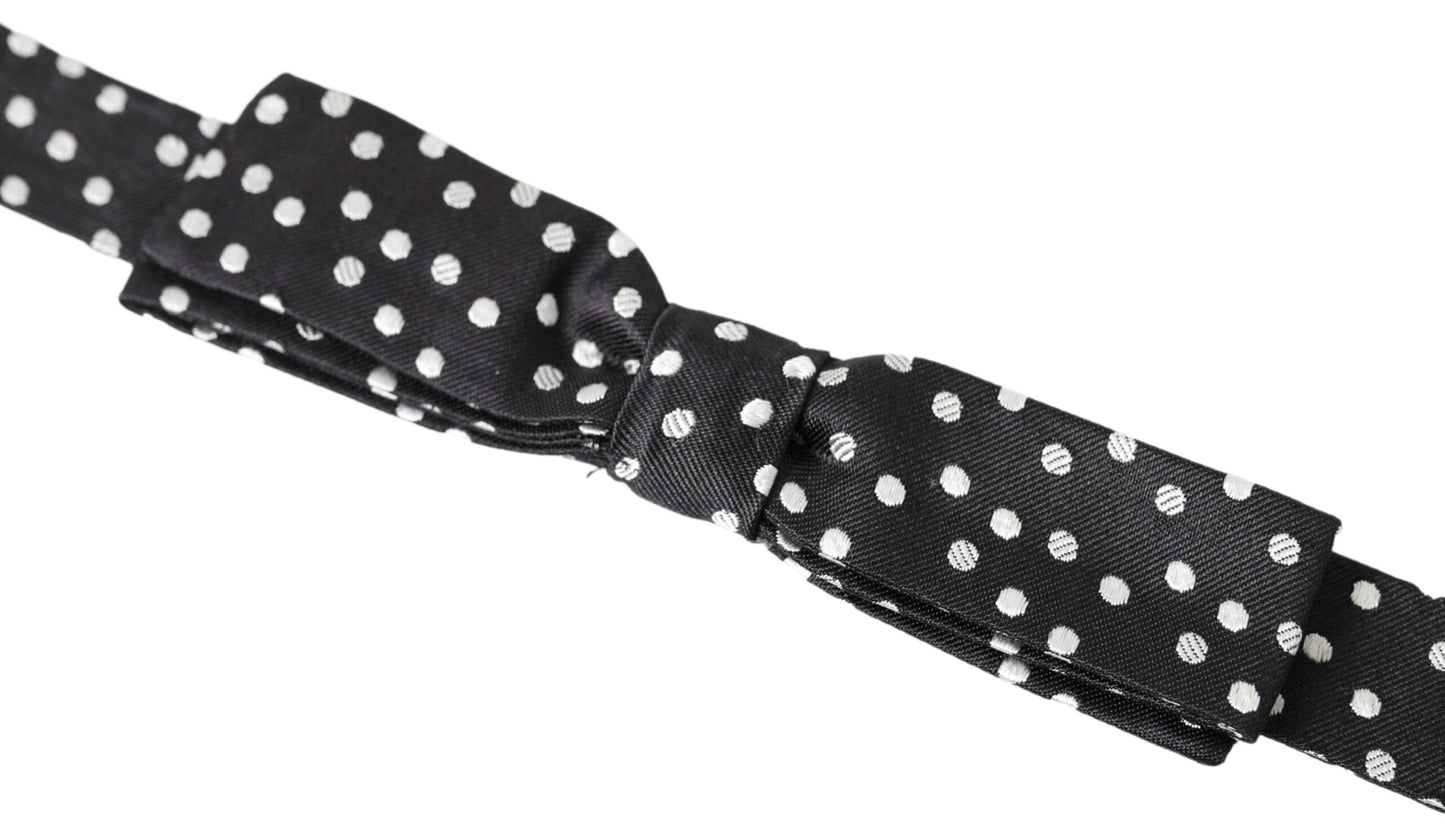 Dolce &amp; Gabbana Black Polka Dot Silk Adjustable Men Neck Papillon Bow Tie