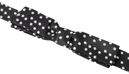 Dolce &amp; Gabbana Black Polka Dot Silk Adjustable Men Neck Papillon Bow Tie