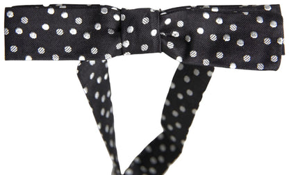 Dolce &amp; Gabbana Black Polka Dot Silk Adjustable Men Neck Papillon Bow Tie
