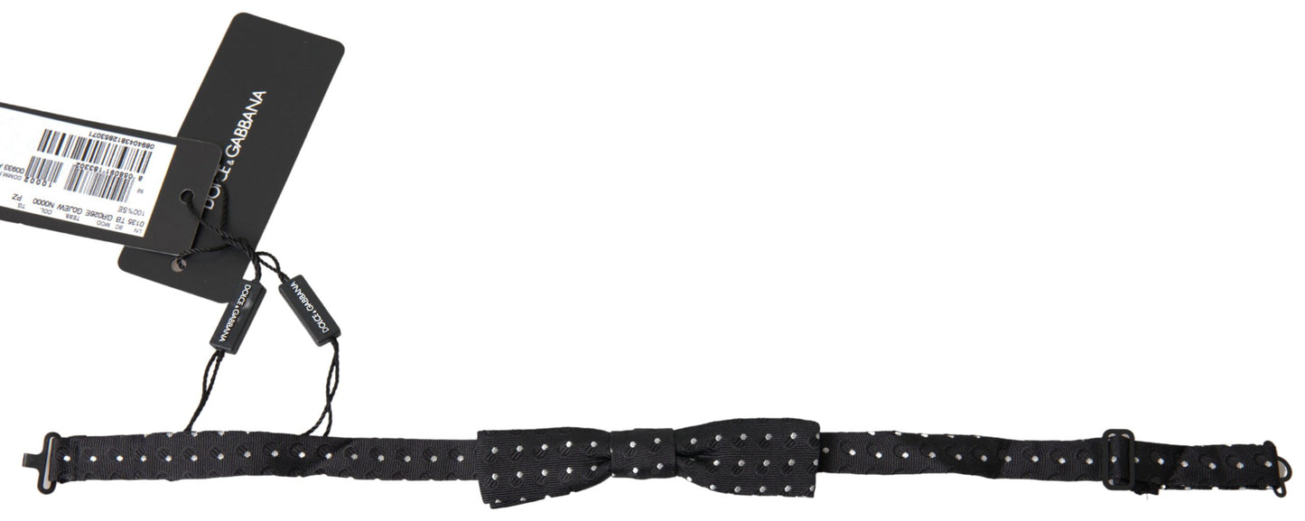 Dolce &amp; Gabbana Black Polka Dot Silk Adjustable Men Neck Papillon Bow Tie