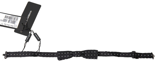 Dolce &amp; Gabbana Black Polka Dot Silk Adjustable Men Neck Papillon Bow Tie