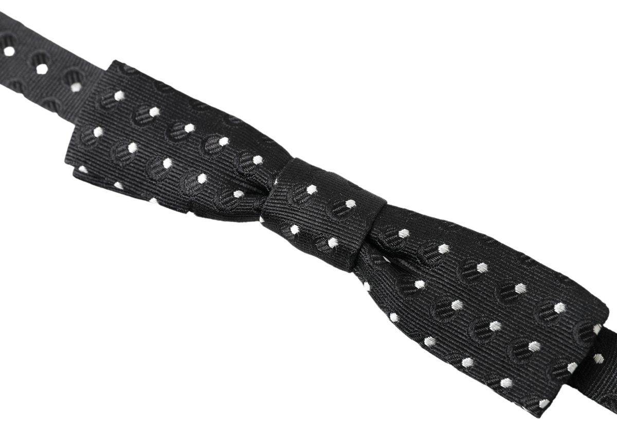 Dolce &amp; Gabbana Black Polka Dot Silk Adjustable Men Neck Papillon Bow Tie