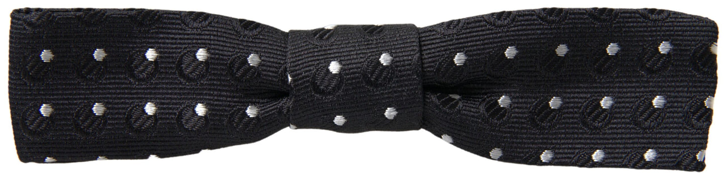 Dolce &amp; Gabbana Black Polka Dot Silk Adjustable Men Neck Papillon Bow Tie