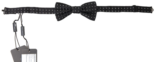 Dolce &amp; Gabbana Black Polka Dot Silk Adjustable Men Neck Papillon Bow Tie
