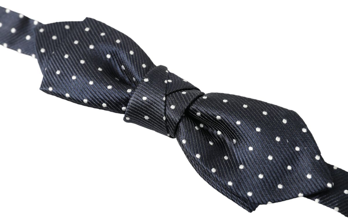 Dolce &amp; Gabbana Blue Polka Dot Silk Adjustable Men Neck Papillon Bow Tie