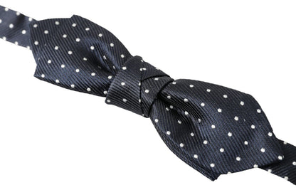 Dolce &amp; Gabbana Blue Polka Dot Silk Adjustable Men Neck Papillon Bow Tie