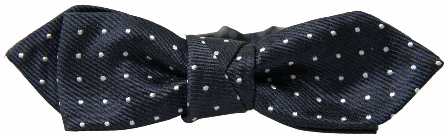 Dolce &amp; Gabbana Blue Polka Dot Silk Adjustable Men Neck Papillon Bow Tie