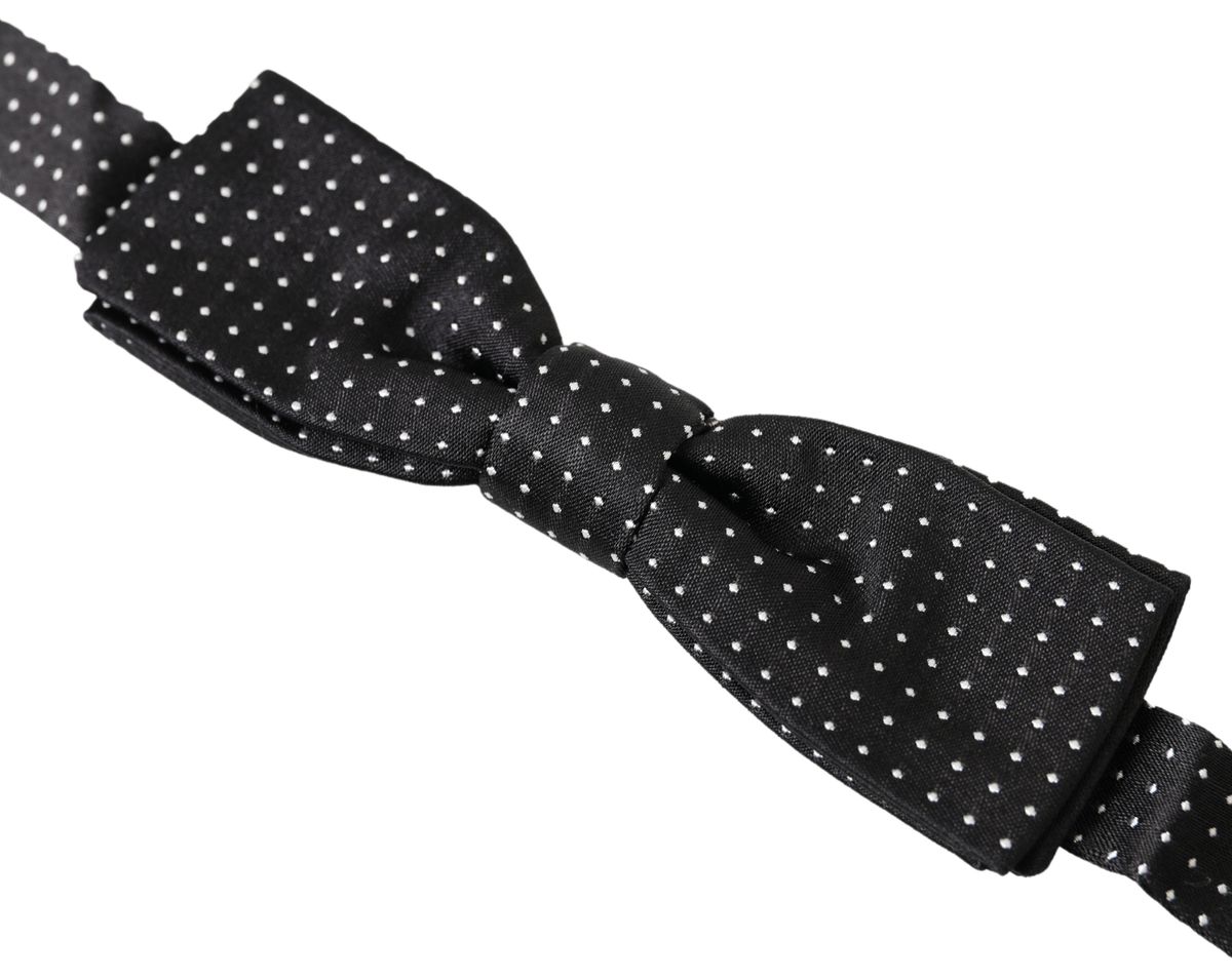 Dolce &amp; Gabbana Black Polka Dot Silk Adjustable Men Neck Papillon Bow Tie