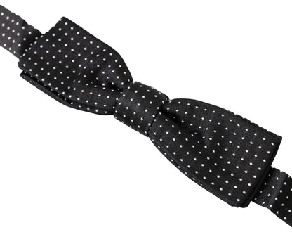 Dolce &amp; Gabbana Black Polka Dot Silk Adjustable Men Neck Papillon Bow Tie