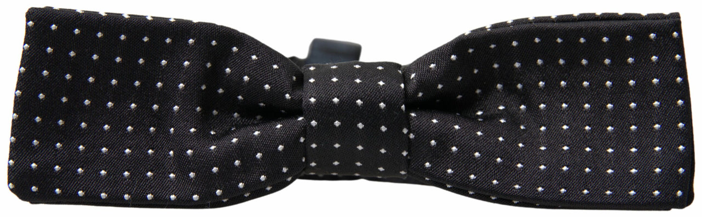 Dolce &amp; Gabbana Black Polka Dot Silk Adjustable Men Neck Papillon Bow Tie