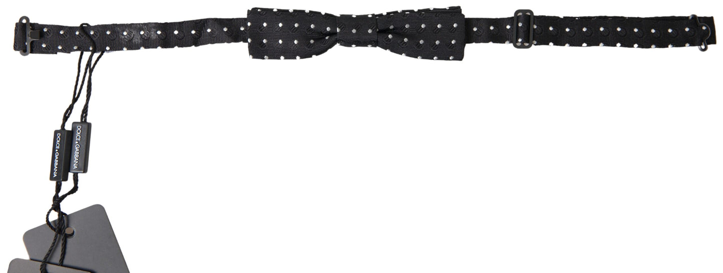 Dolce &amp; Gabbana Black Polka Dot Silk Adjustable Men Neck Papillon Bow Tie