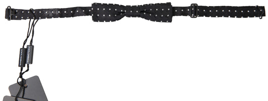 Dolce &amp; Gabbana Black Polka Dot Silk Adjustable Men Neck Papillon Bow Tie