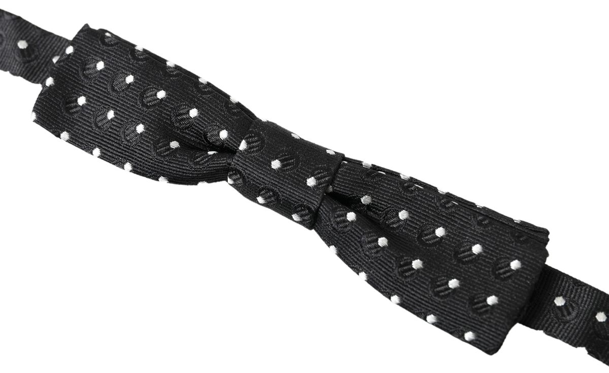 Dolce &amp; Gabbana Black Polka Dot Silk Adjustable Men Neck Papillon Bow Tie
