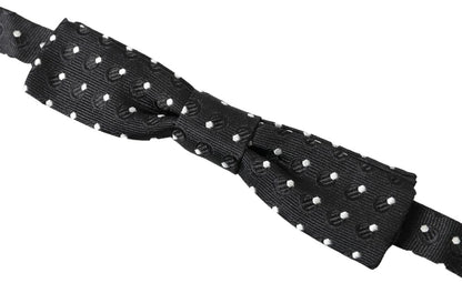 Dolce &amp; Gabbana Black Polka Dot Silk Adjustable Men Neck Papillon Bow Tie