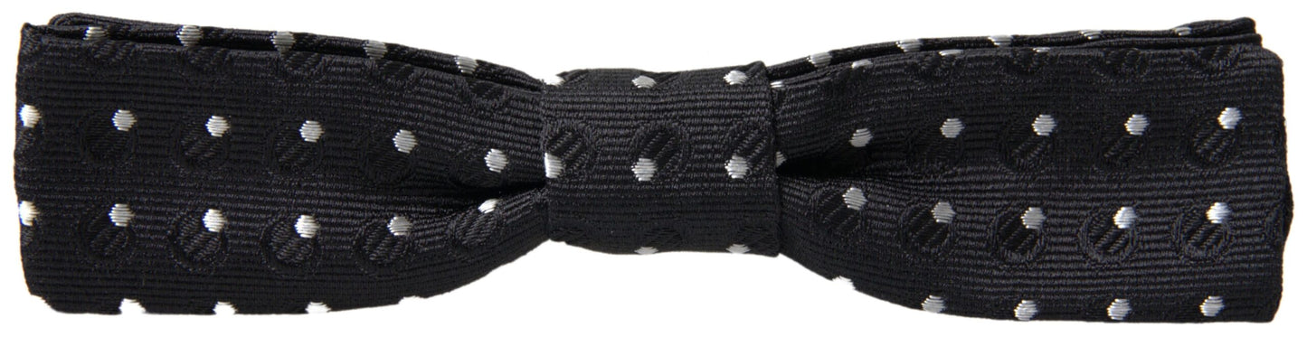 Dolce &amp; Gabbana Black Polka Dot Silk Adjustable Men Neck Papillon Bow Tie