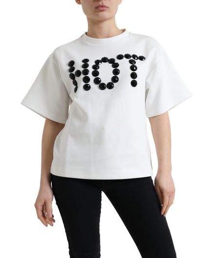 Dolce & Gabbana T-shirt White Cotton Stretch Black HOT Crystal by Dolce & Gabbana