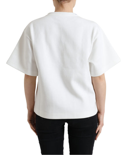 Dolce & Gabbana T-shirt White Cotton Stretch Black HOT Crystal by Dolce & Gabbana