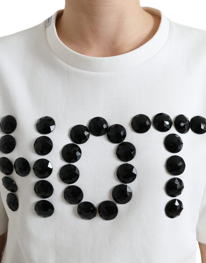 Dolce & Gabbana T-shirt White Cotton Stretch Black HOT Crystal by Dolce & Gabbana