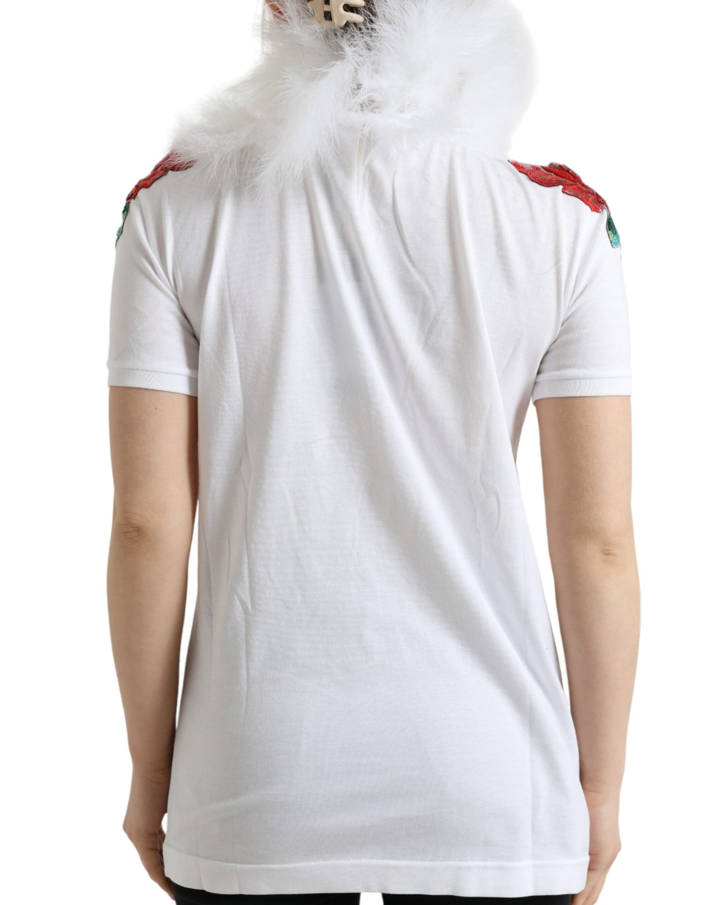 Dolce & Gabbana White Cotton Christmas Sequin Fur T-shirt by Dolce & Gabbana