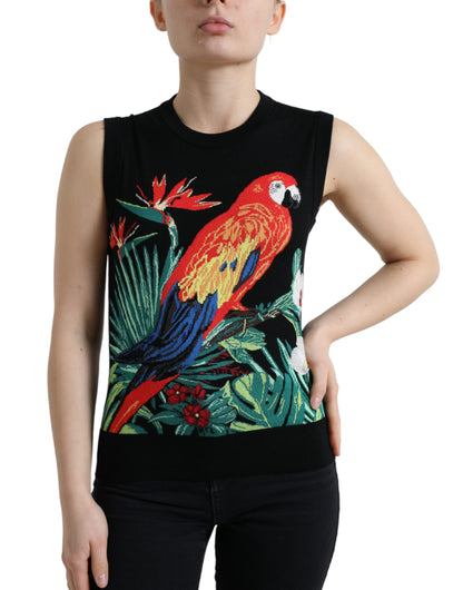 Dolce & Gabbana Black Bird Wool Knit Sleeveless Tank T-shirt by Dolce & Gabbana