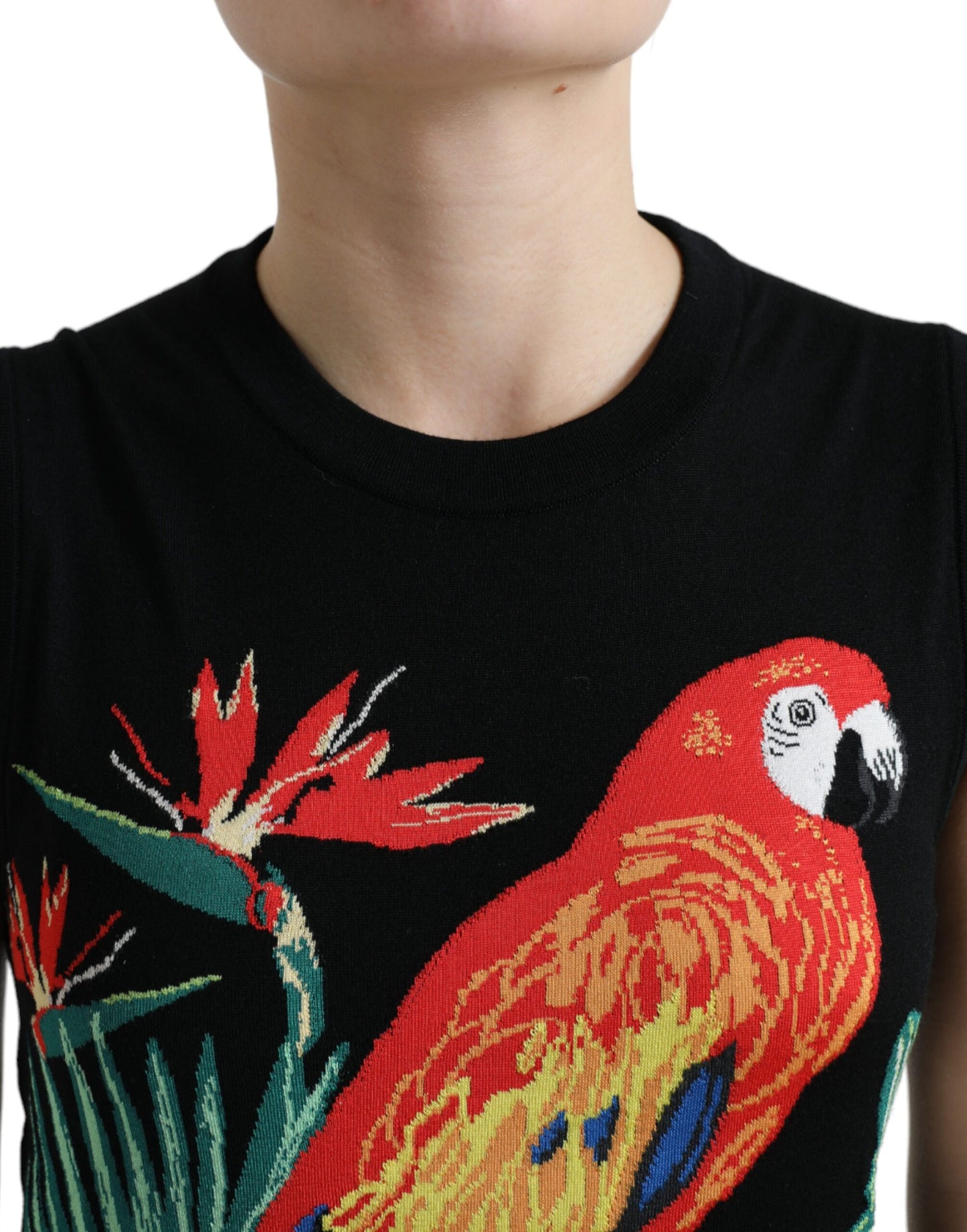 Dolce & Gabbana Black Bird Wool Knit Sleeveless Tank T-shirt by Dolce & Gabbana