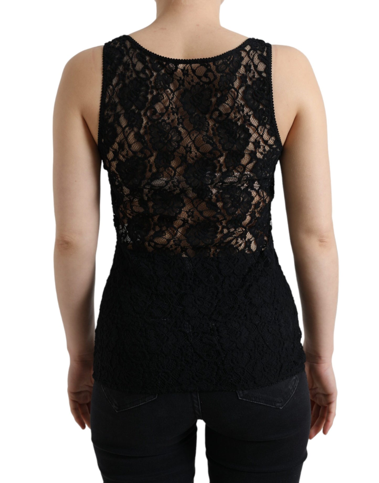 Dolce & Gabbana Black Logo Stripe Lace Sleeveless Tank Top by Dolce & Gabbana