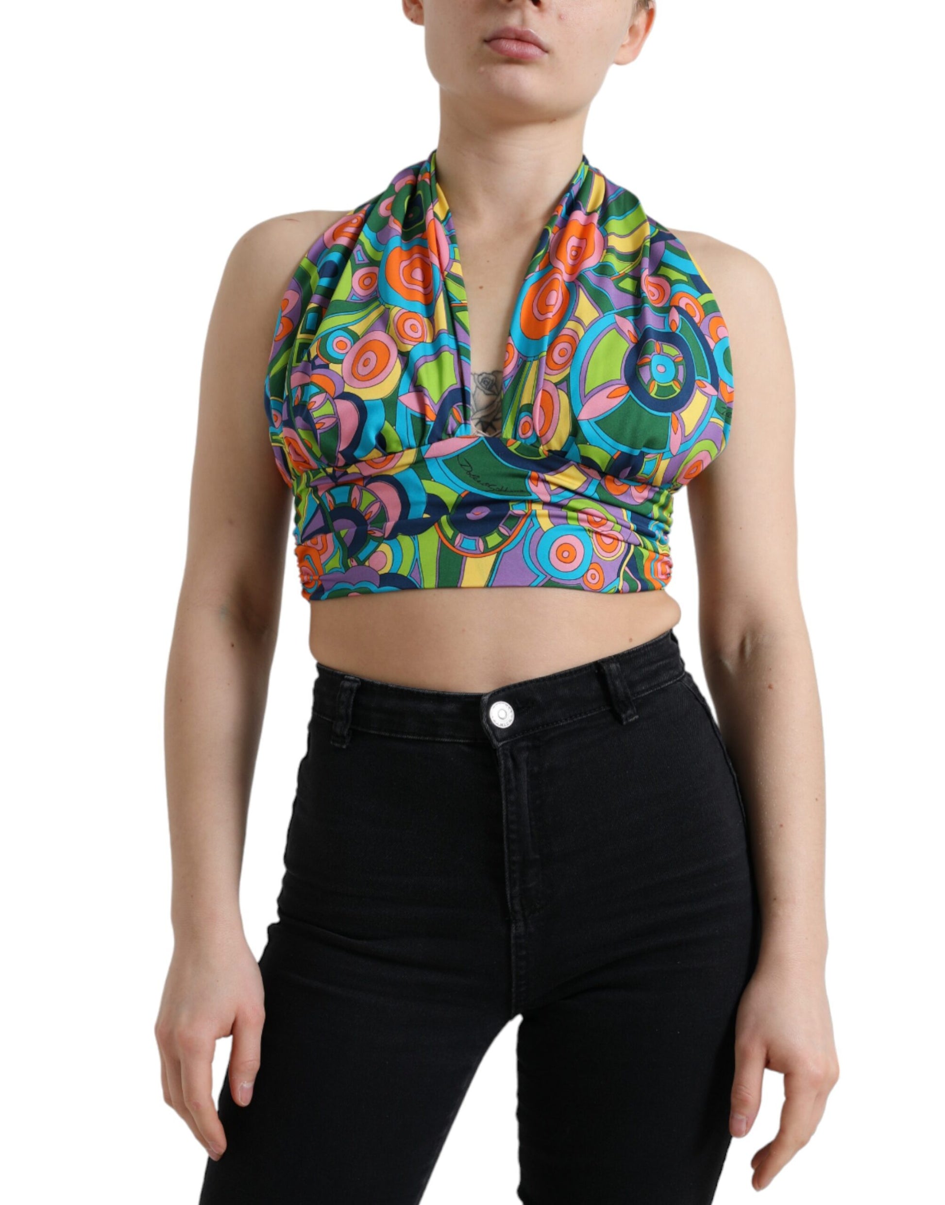 Dolce & Gabbana Multicolor Halter Sleeveless Cropped Tank Top by Dolce & Gabbana