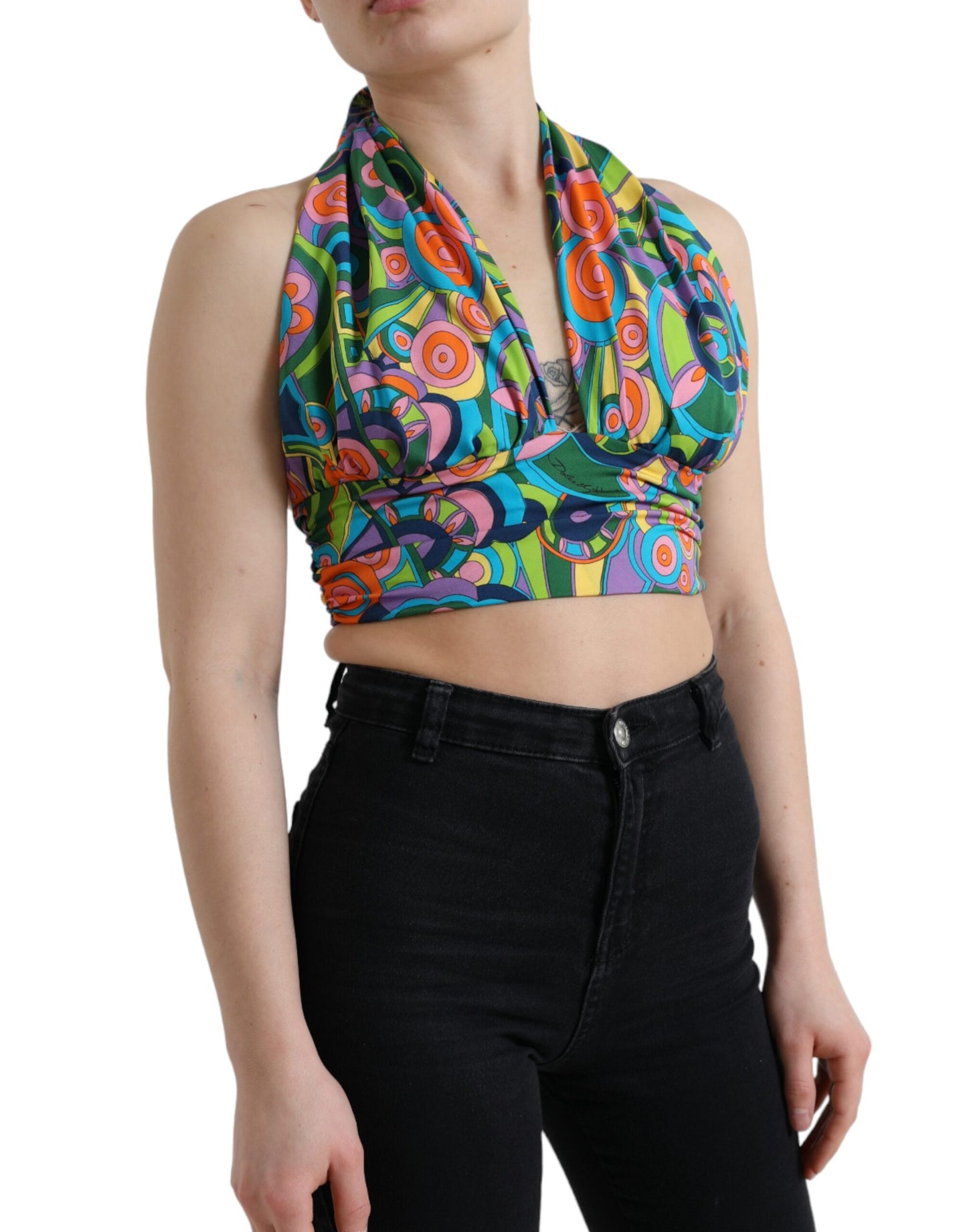 Dolce & Gabbana Multicolor Halter Sleeveless Cropped Tank Top by Dolce & Gabbana