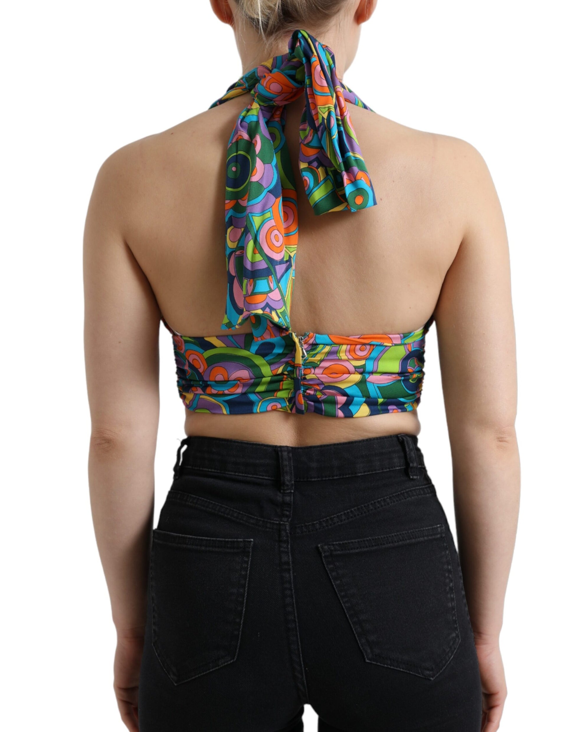 Dolce & Gabbana Multicolor Halter Sleeveless Cropped Tank Top by Dolce & Gabbana