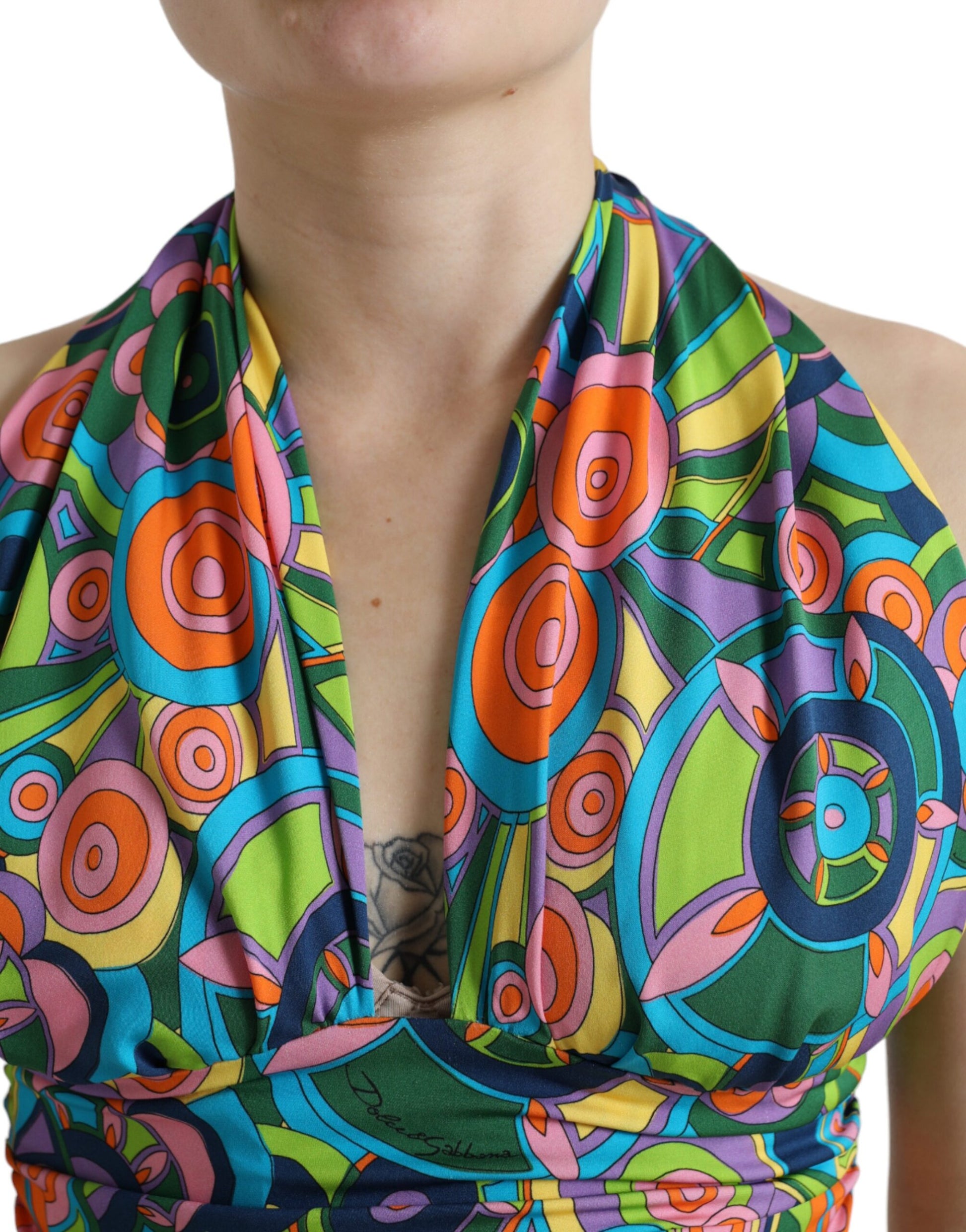 Dolce & Gabbana Multicolor Halter Sleeveless Cropped Tank Top by Dolce & Gabbana