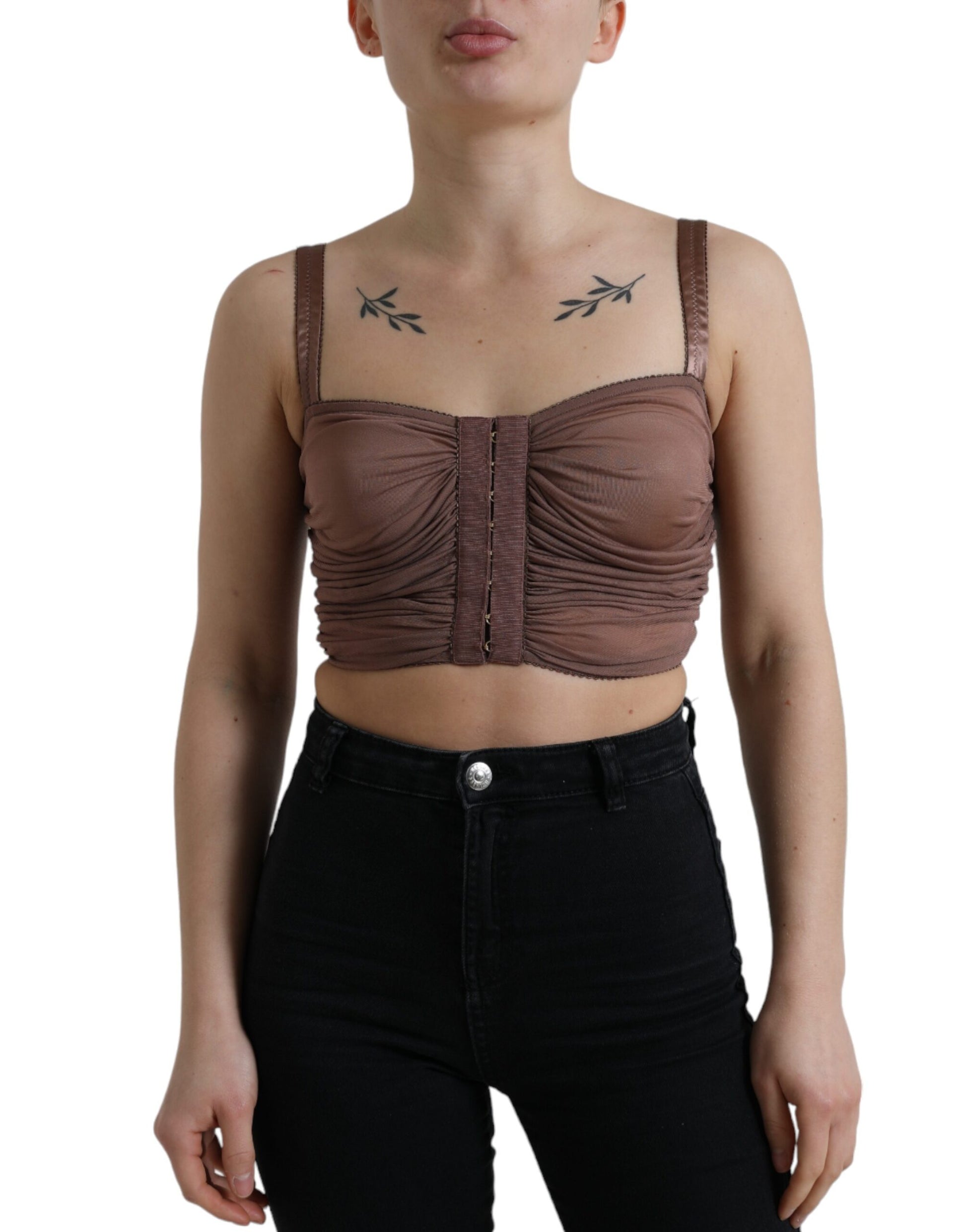 Dolce & Gabbana Brown Viscose Bustier Sleeveless Cropped Top by Dolce & Gabbana