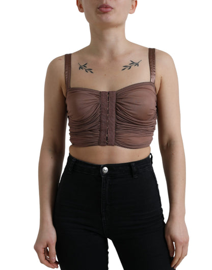 Dolce & Gabbana Brown Viscose Bustier Sleeveless Cropped Top by Dolce & Gabbana