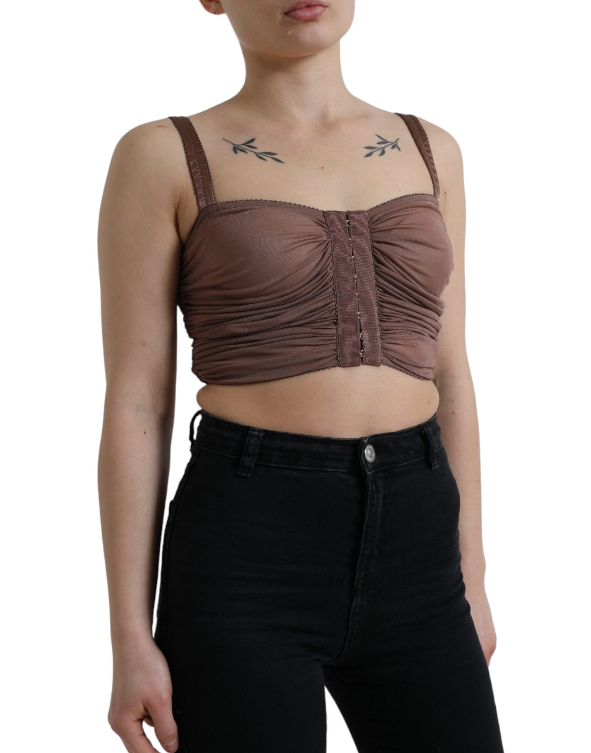 Dolce & Gabbana Brown Viscose Bustier Sleeveless Cropped Top by Dolce & Gabbana