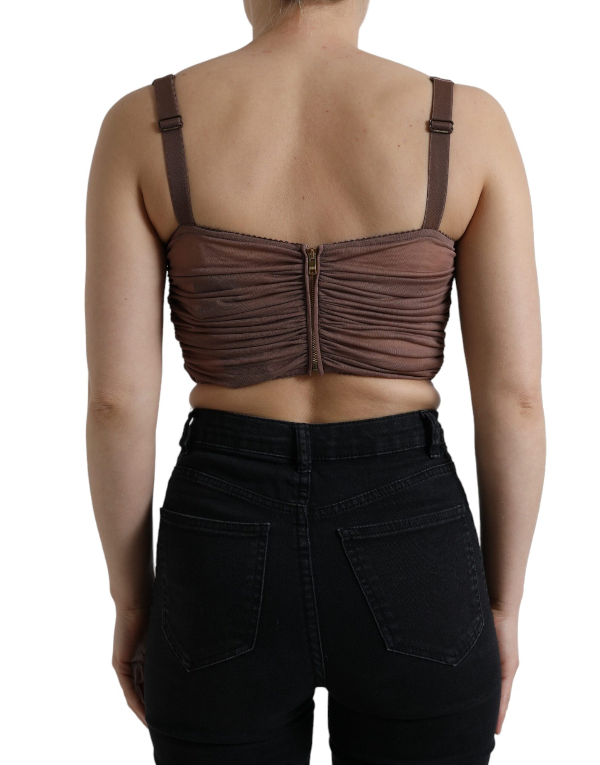 Dolce & Gabbana Brown Viscose Bustier Sleeveless Cropped Top by Dolce & Gabbana